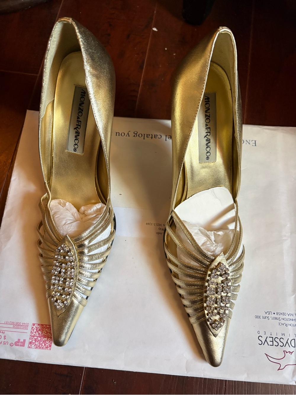 Gold Embellished Pointed Toe Heels